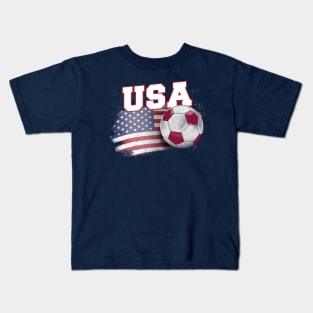 Vintage American Flag USA Soccer Ball Football Kids T-Shirt